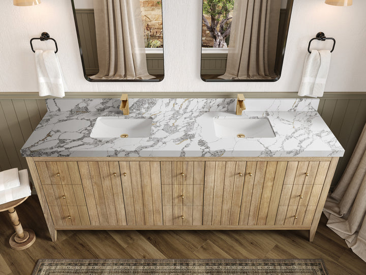 Atlanta Teak Wood 84 in. W x 22 in. D Double Sink Bathroom Vanity - photo 20