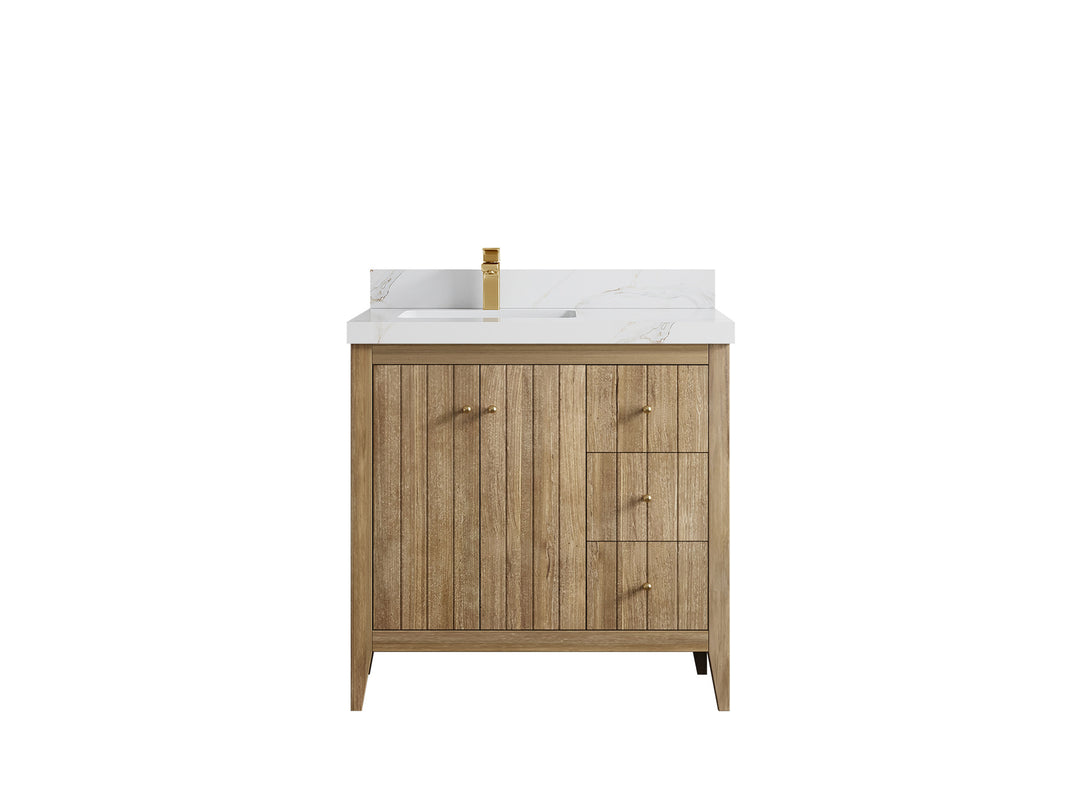 Atlanta Teak Wood 36 in. W x 22 in. D Left Offset Sink Bathroom Vanity
