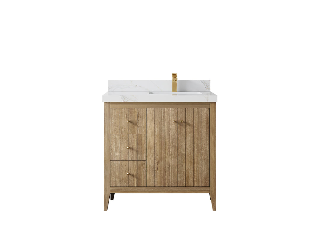 Atlanta Teak Wood 36 in. W x 22 in. D Right Offset Sink Bathroom Vanity