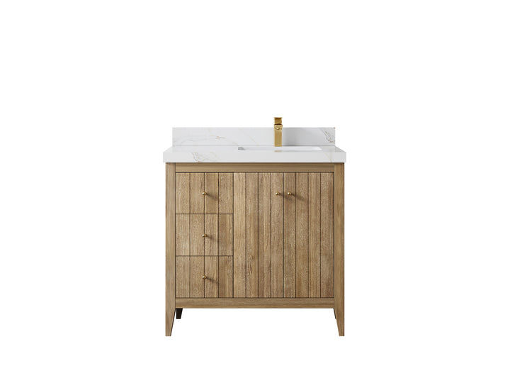 Atlanta Teak Wood 36 in. W x 22 in. D Right Offset Sink Bathroom Vanity - photo 23