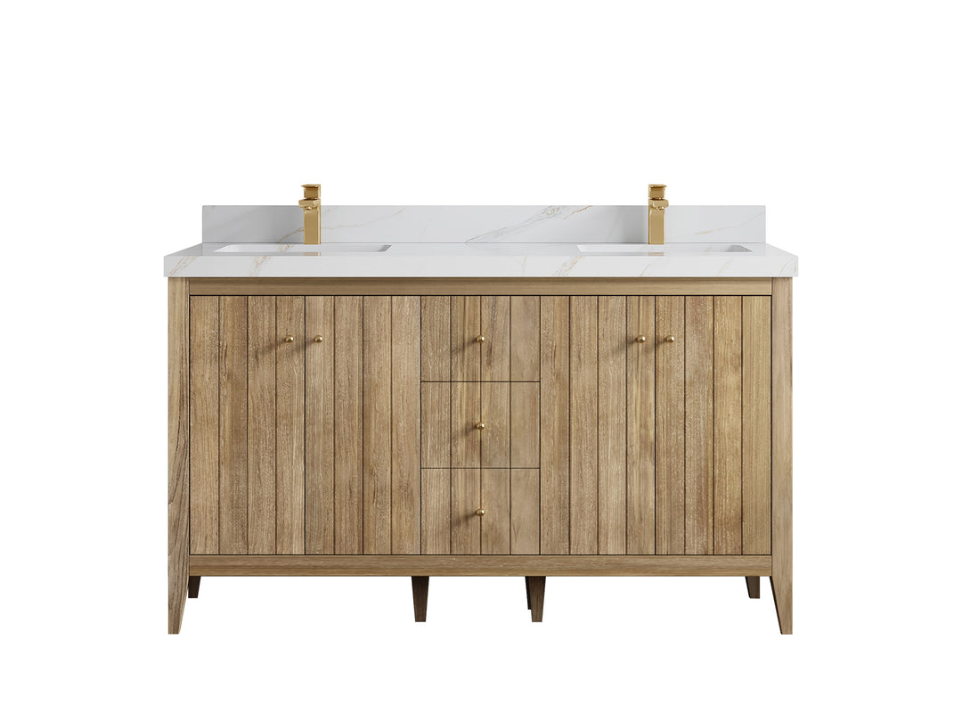 Atlanta Teak Wood 60 in. W x 22 in. D Double Sink Bathroom Vanity