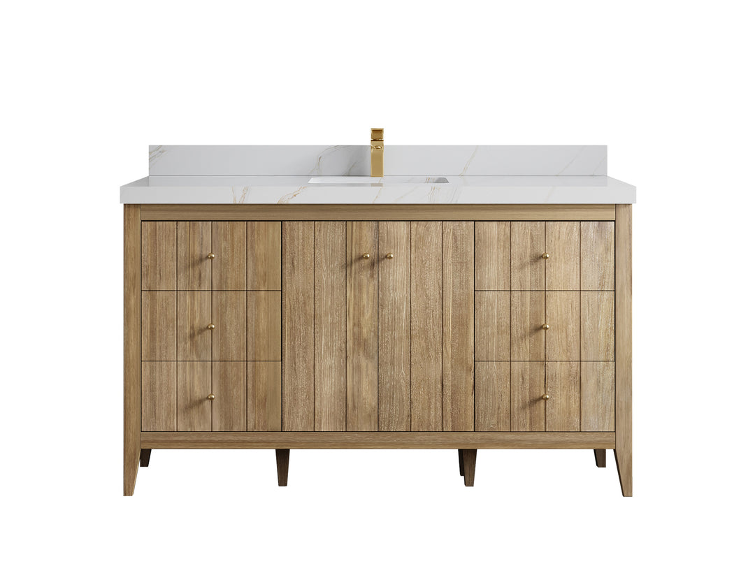 Atlanta Teak Wood 60 in. W x 22 in. D Single Sink Bathroom Vanity