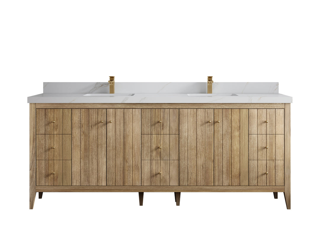 Atlanta Teak Wood 84 in. W x 22 in. D Double Sink Bathroom Vanity