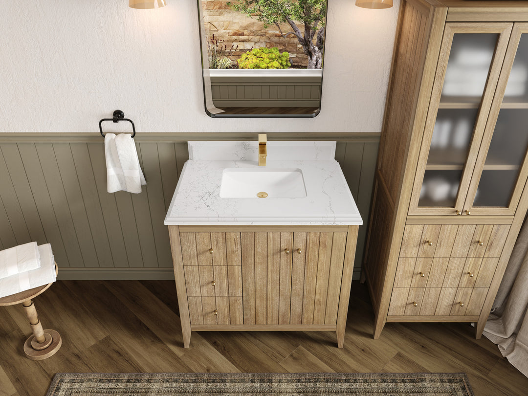 Atlanta Teak Wood 36 in. W x 22 in. D Center Sink Bathroom Vanity