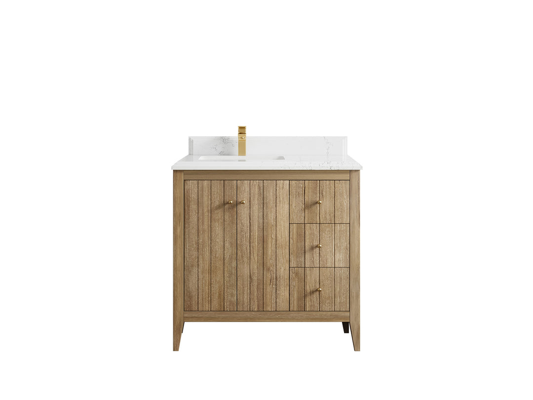 Atlanta Teak Wood 36 in. W x 22 in. D Left Offset Sink Bathroom Vanity