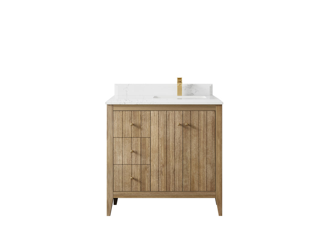Atlanta Teak Wood 36 in. W x 22 in. D Right Offset Sink Bathroom Vanity