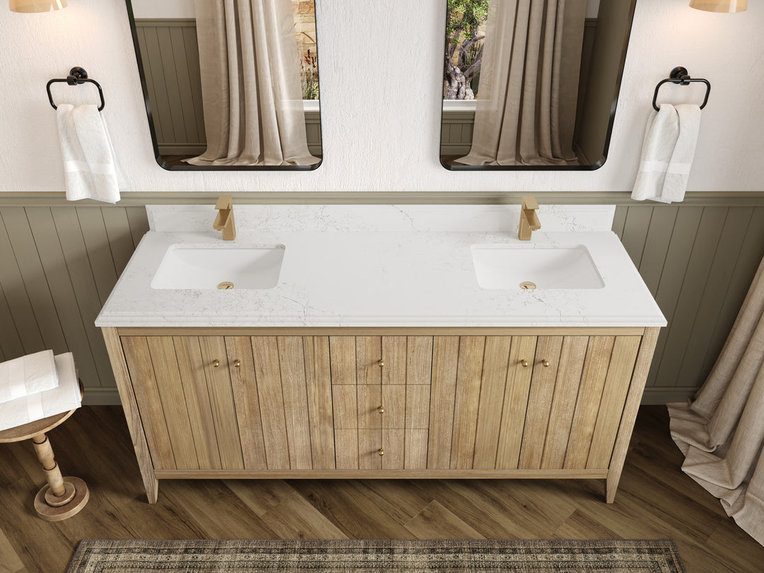Atlanta Teak Wood 72 in. W x 22 in. D Double Sink Bathroom Vanity