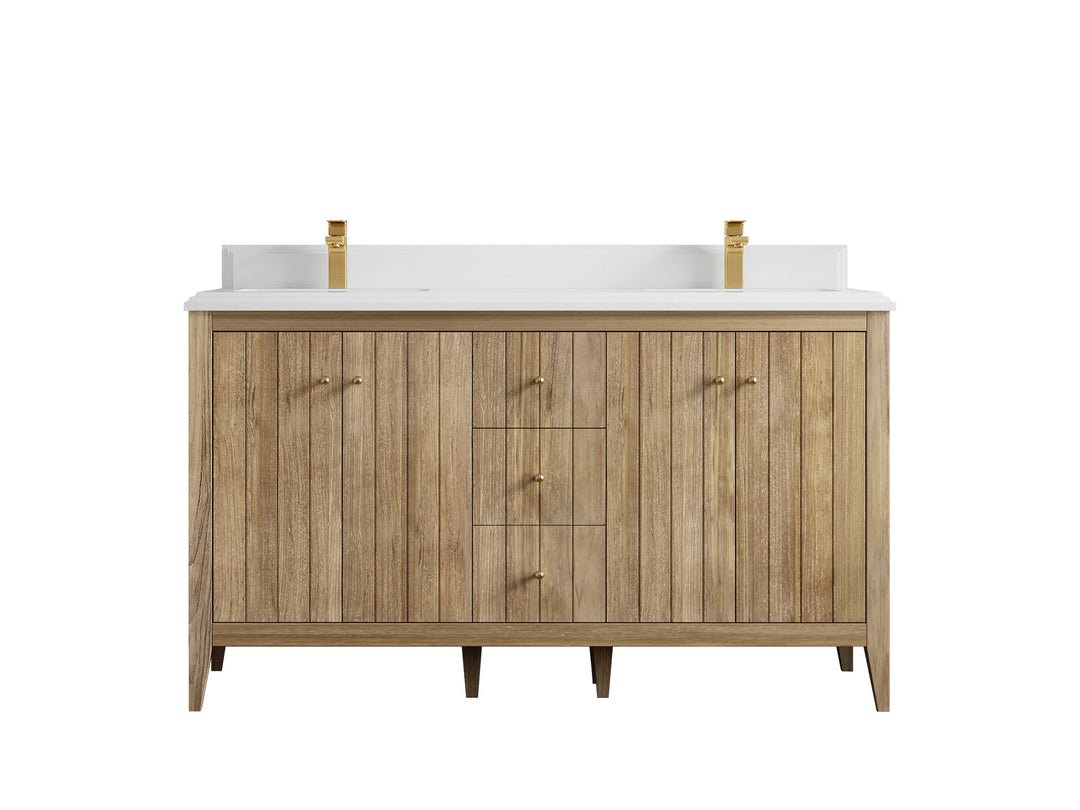 Atlanta Teak Wood 60 in. W x 22 in. D Double Sink Bathroom Vanity