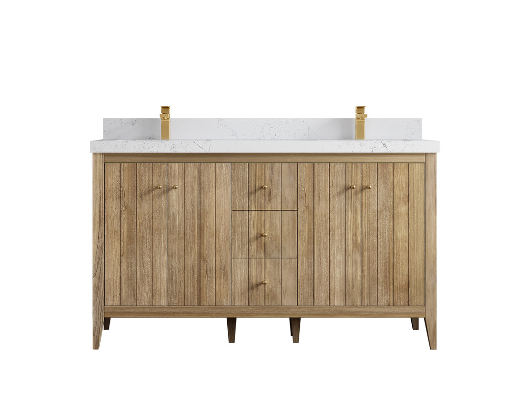 Atlanta Teak Wood 60 in. W x 22 in. D Double Sink Bathroom Vanity