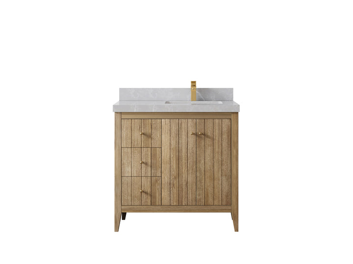 Atlanta Teak Wood 36 in. W x 22 in. D Right Offset Sink Bathroom Vanity - photo 33