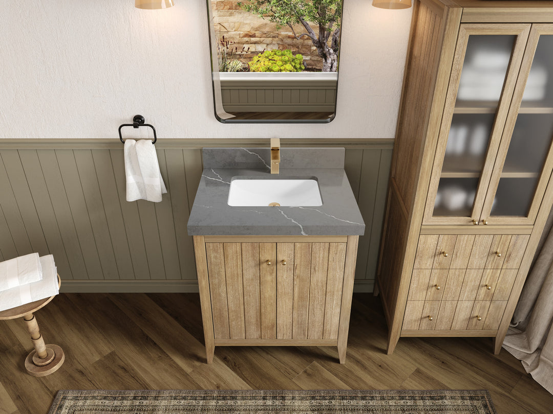 Atlanta Teak Wood 30 in. W x 22 in. D Single Sink Bathroom Vanity