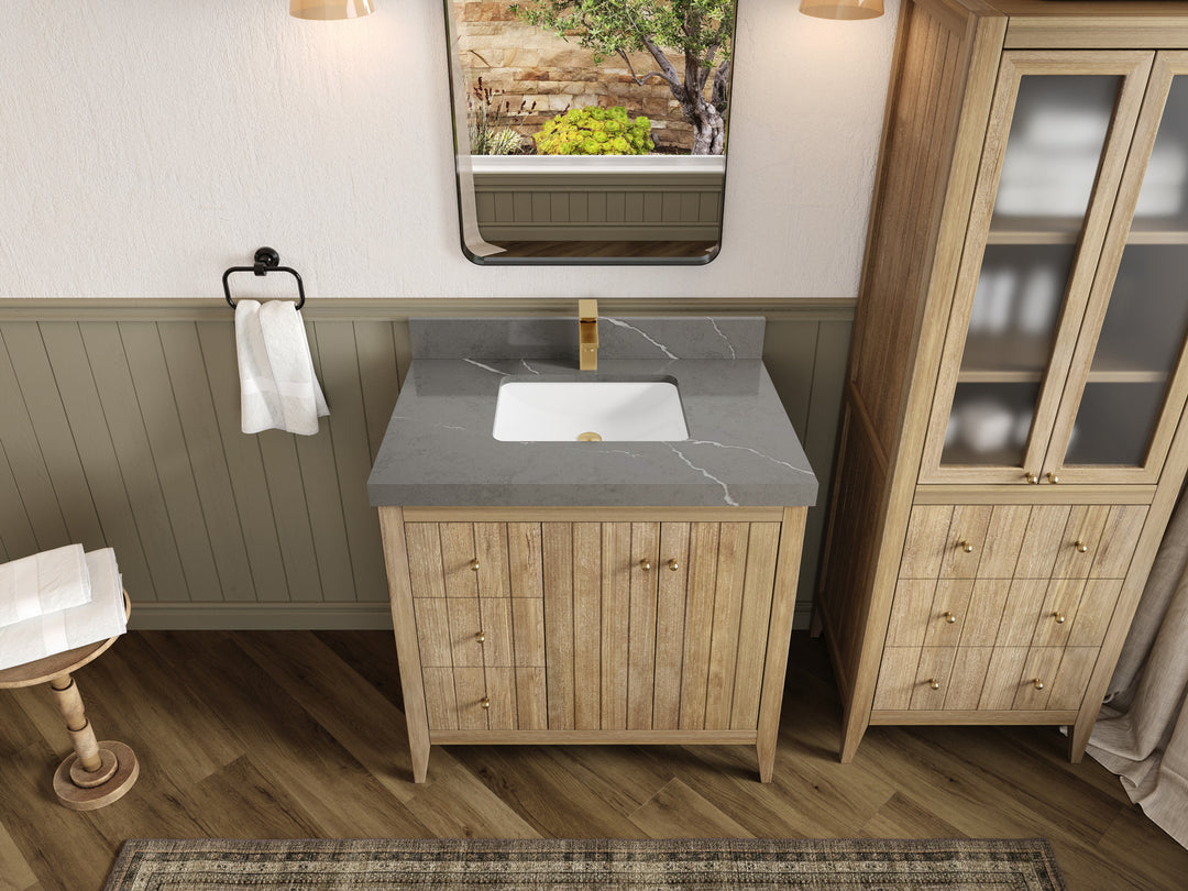 Atlanta Teak Wood 36 in. W x 22 in. D Center Sink Bathroom Vanity