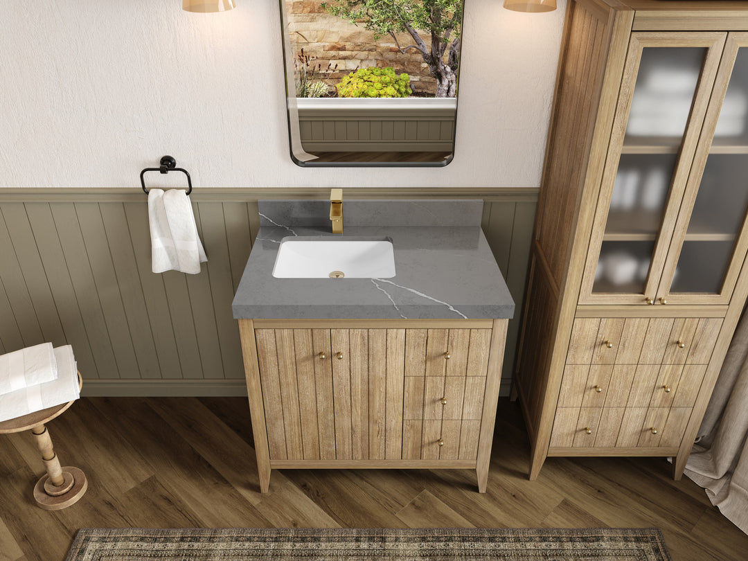 Atlanta Teak Wood 36 in. W x 22 in. D Left Offset Sink Bathroom Vanity