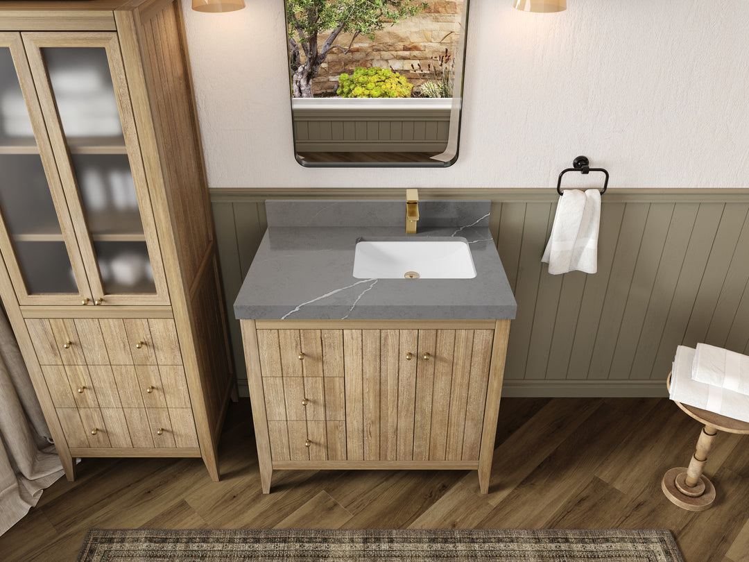 Atlanta Teak Wood 36 in. W x 22 in. D Right Offset Sink Bathroom Vanity