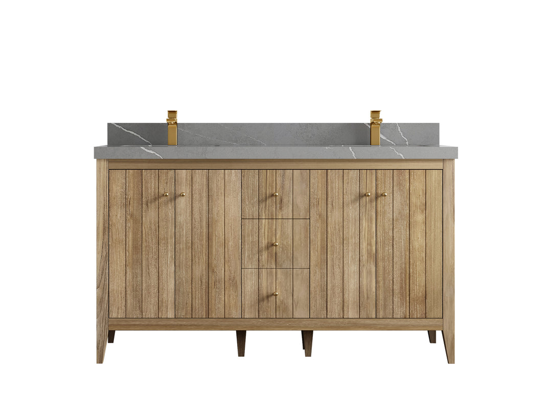 Atlanta Teak Wood 60 in. W x 22 in. D Double Sink Bathroom Vanity