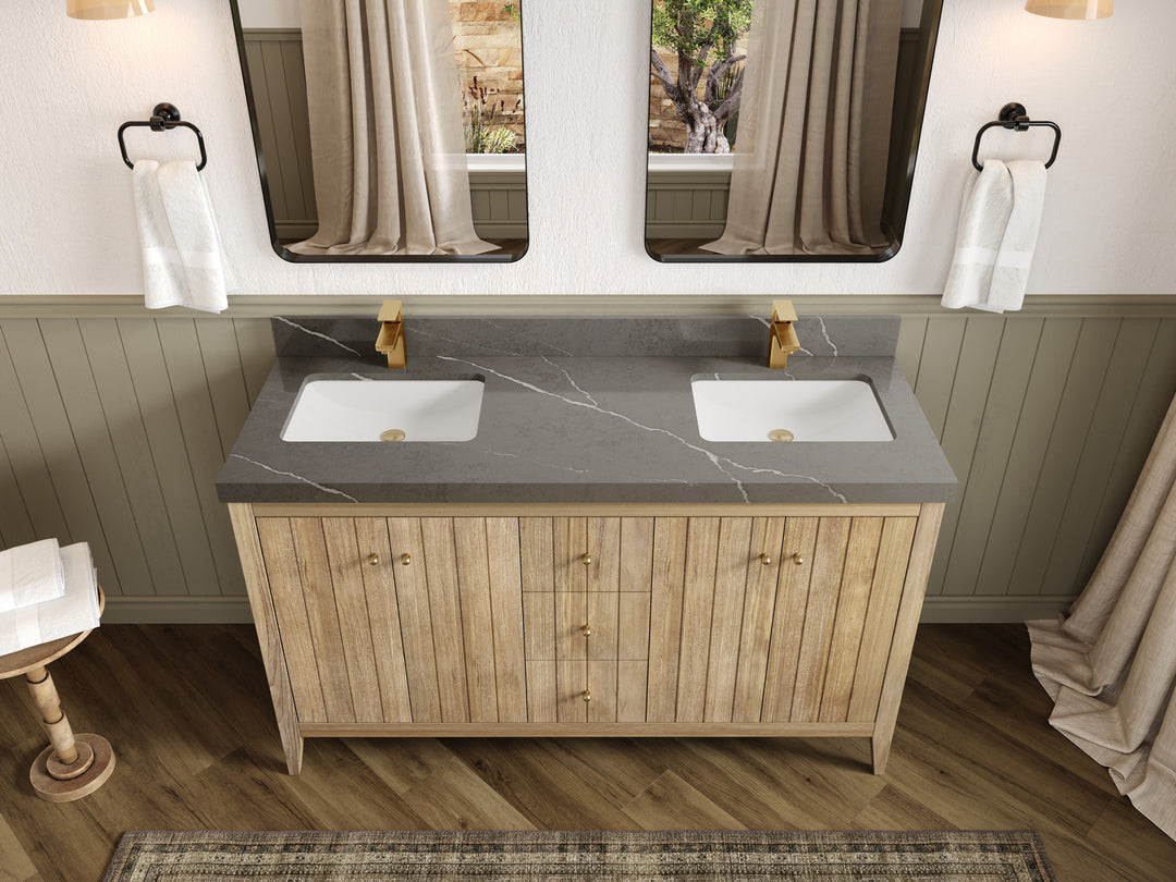 Atlanta Teak Wood 60 in. W x 22 in. D Double Sink Bathroom Vanity