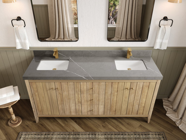 Atlanta Teak Wood 72 in. W x 22 in. D Double Sink Bathroom Vanity - photo 34