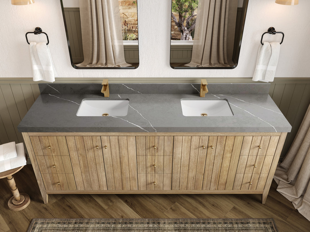 Atlanta Teak Wood 84 in. W x 22 in. D Double Sink Bathroom Vanity