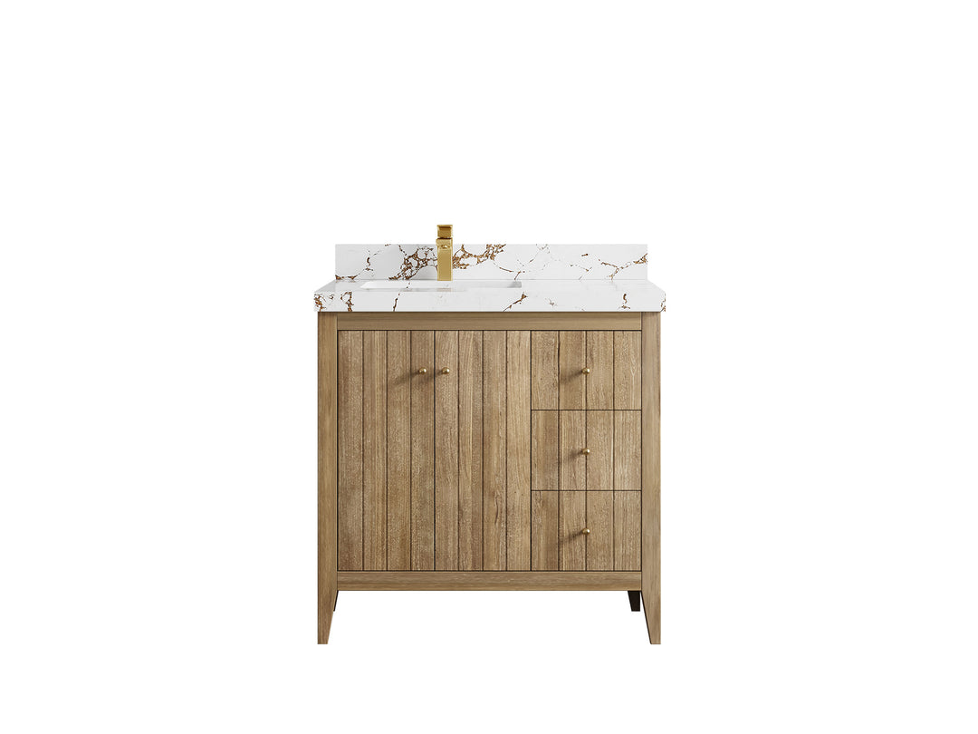 Atlanta Teak Wood 36 in. W x 22 in. D Left Offset Sink Bathroom Vanity