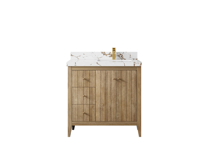 Atlanta Teak Wood 36 in. W x 22 in. D Right Offset Sink Bathroom Vanity - photo 37