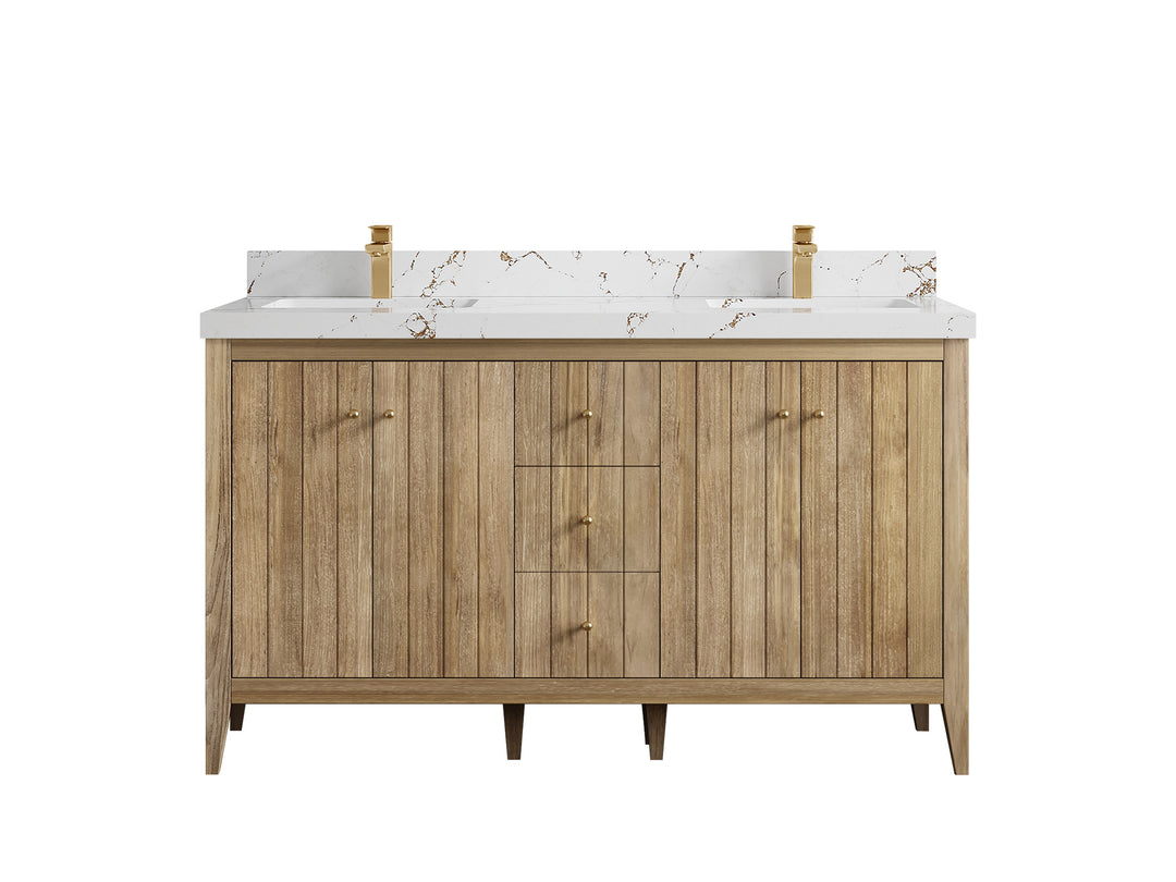 Atlanta Teak Wood 60 in. W x 22 in. D Double Sink Bathroom Vanity