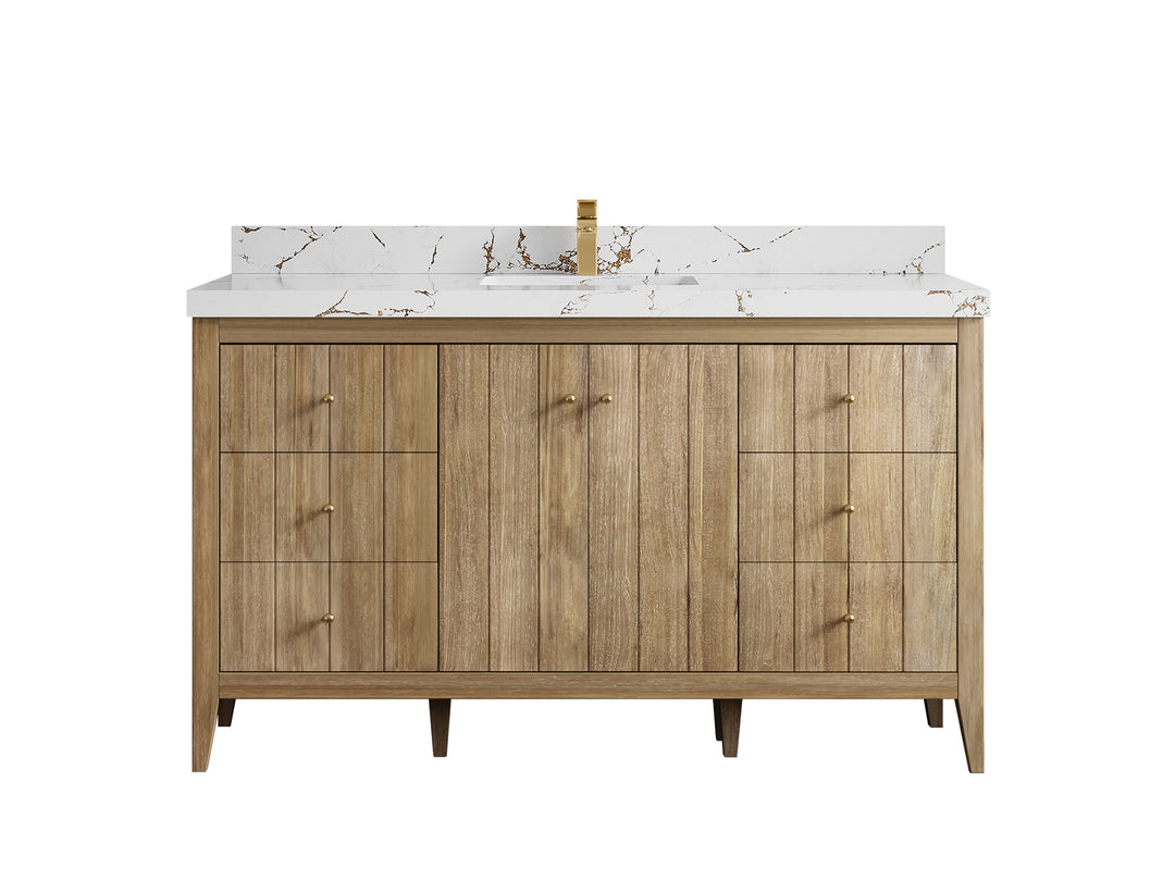 Atlanta Teak Wood 60 in. W x 22 in. D Single Sink Bathroom Vanity