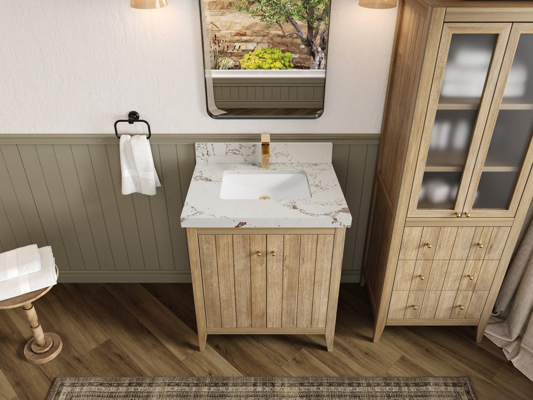 Atlanta Teak Wood 30 in. W x 22 in. D Single Sink Bathroom Vanity