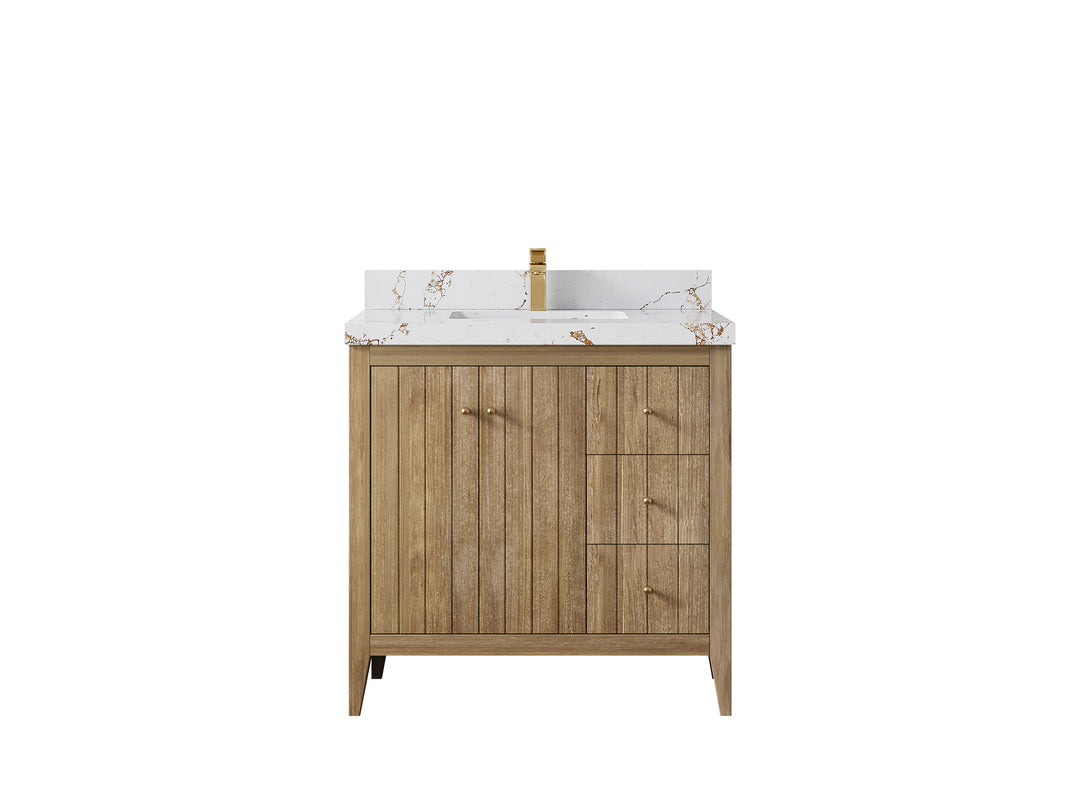 Atlanta Teak Wood 36 in. W x 22 in. D Center Sink Bathroom Vanity