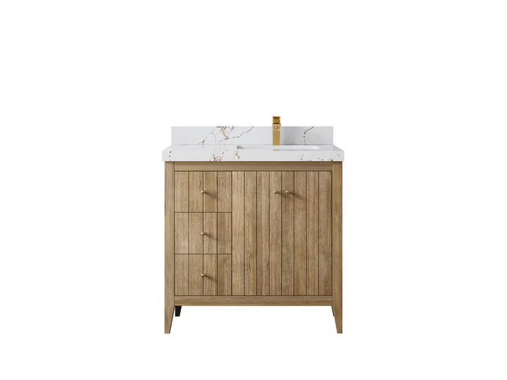 Atlanta Teak Wood 36 in. W x 22 in. D Right Offset Sink Bathroom Vanity - photo 39