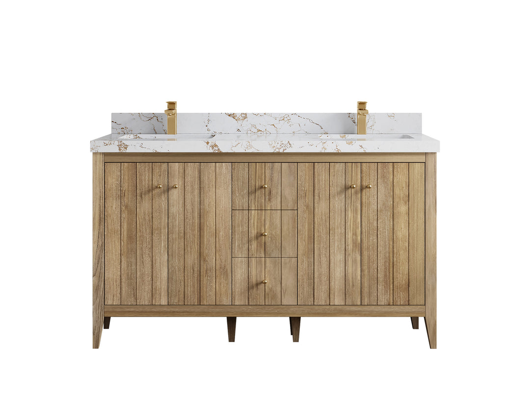Atlanta Teak Wood 60 in. W x 22 in. D Double Sink Bathroom Vanity