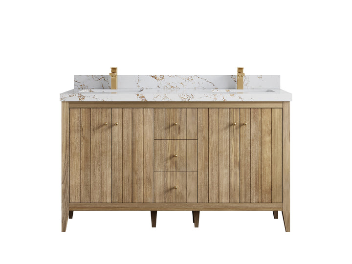 Atlanta Teak Wood 60 in. W x 22 in. D Double Sink Bathroom Vanity - photo 39