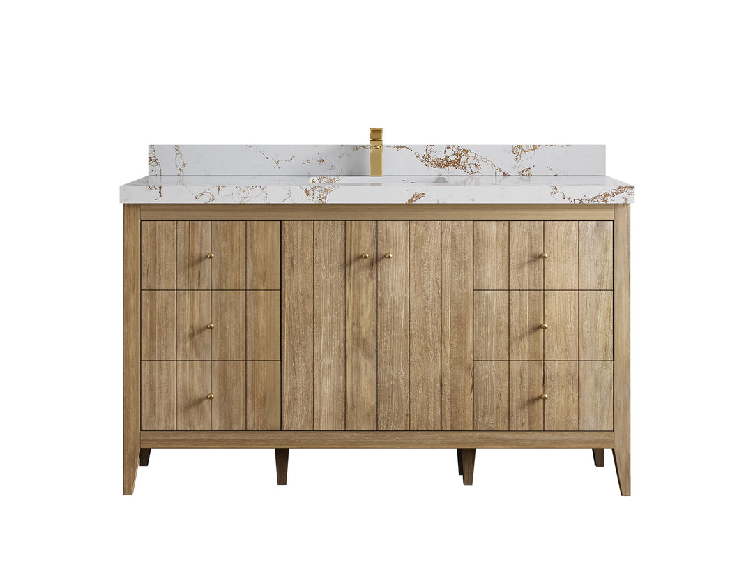Atlanta Teak Wood 60 in. W x 22 in. D Single Sink Bathroom Vanity