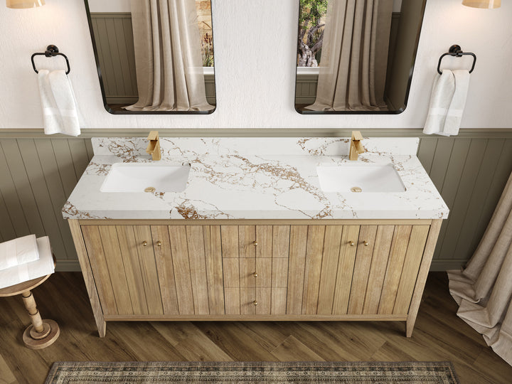 Atlanta Teak Wood 72 in. W x 22 in. D Double Sink Bathroom Vanity - photo 38