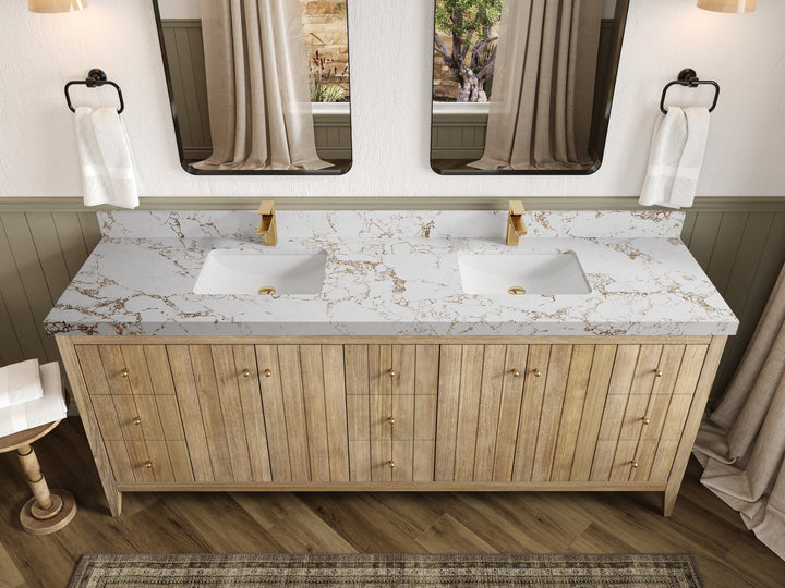 Atlanta Teak Wood 84 in. W x 22 in. D Double Sink Bathroom Vanity - photo 38