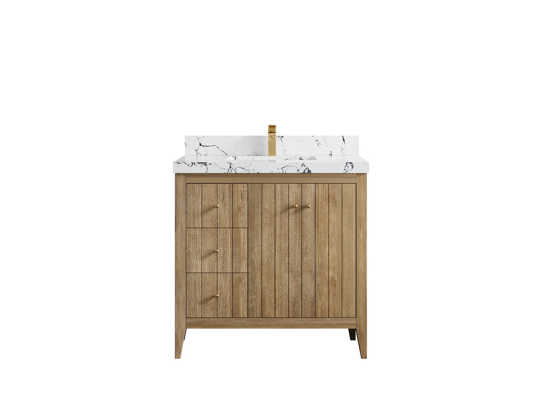 Atlanta Teak Wood 36 in. W x 22 in. D Center Sink Bathroom Vanity