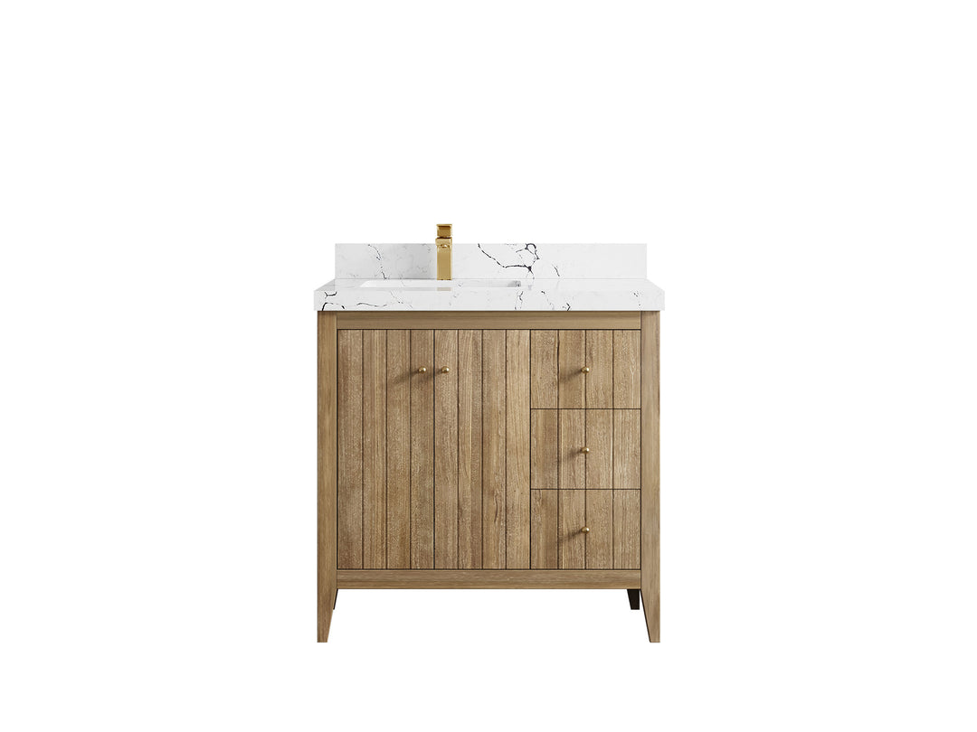Atlanta Teak Wood 36 in. W x 22 in. D Left Offset Sink Bathroom Vanity