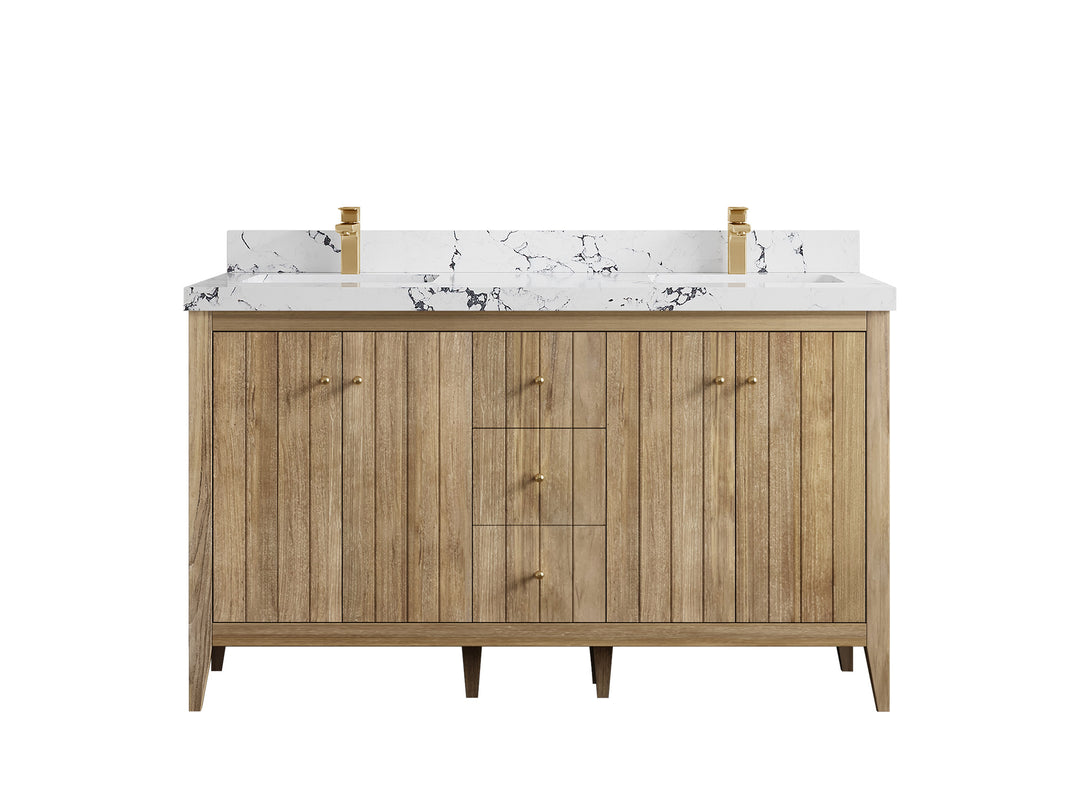 Atlanta Teak Wood 60 in. W x 22 in. D Double Sink Bathroom Vanity