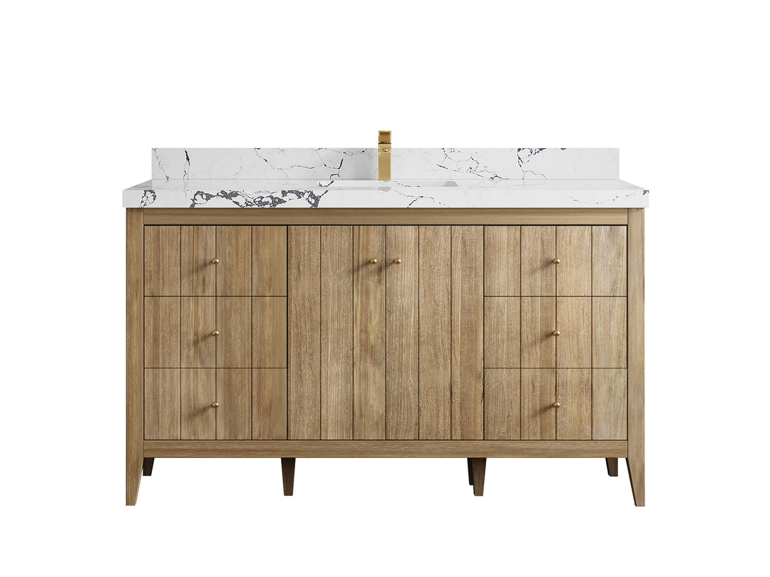 Atlanta Teak Wood 60 in. W x 22 in. D Single Sink Bathroom Vanity
