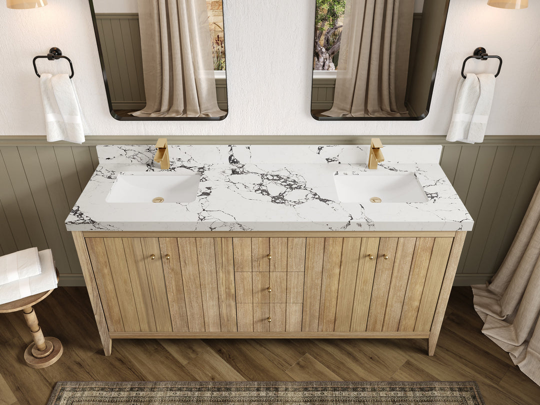 Atlanta Teak Wood 72 in. W x 22 in. D Double Sink Bathroom Vanity