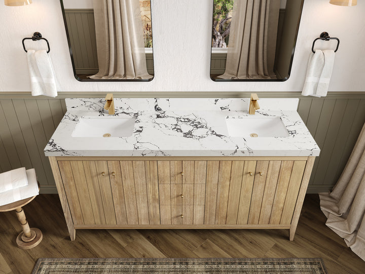 Atlanta Teak Wood 72 in. W x 22 in. D Double Sink Bathroom Vanity - photo 40