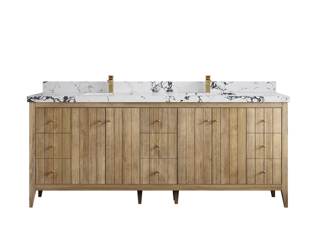 Atlanta Teak Wood 84 in. W x 22 in. D Double Sink Bathroom Vanity
