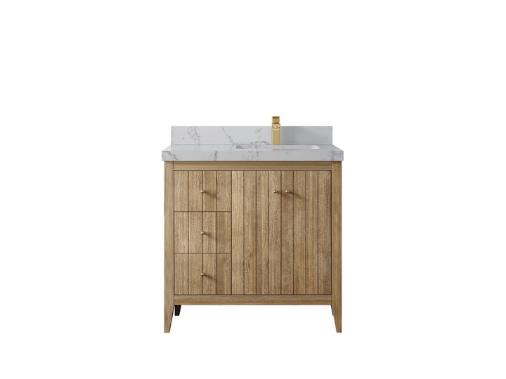 Atlanta Teak Wood 36 in. W x 22 in. D Right Offset Sink Bathroom Vanity - photo 43