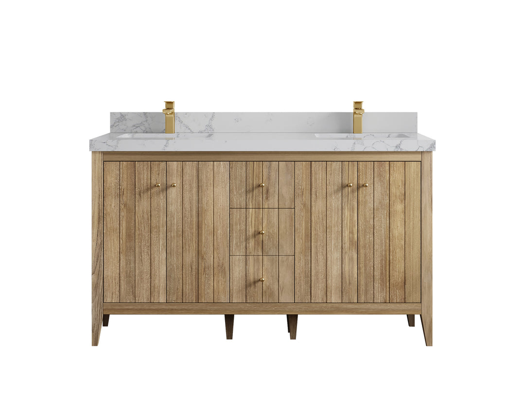Atlanta Teak Wood 60 in. W x 22 in. D Double Sink Bathroom Vanity
