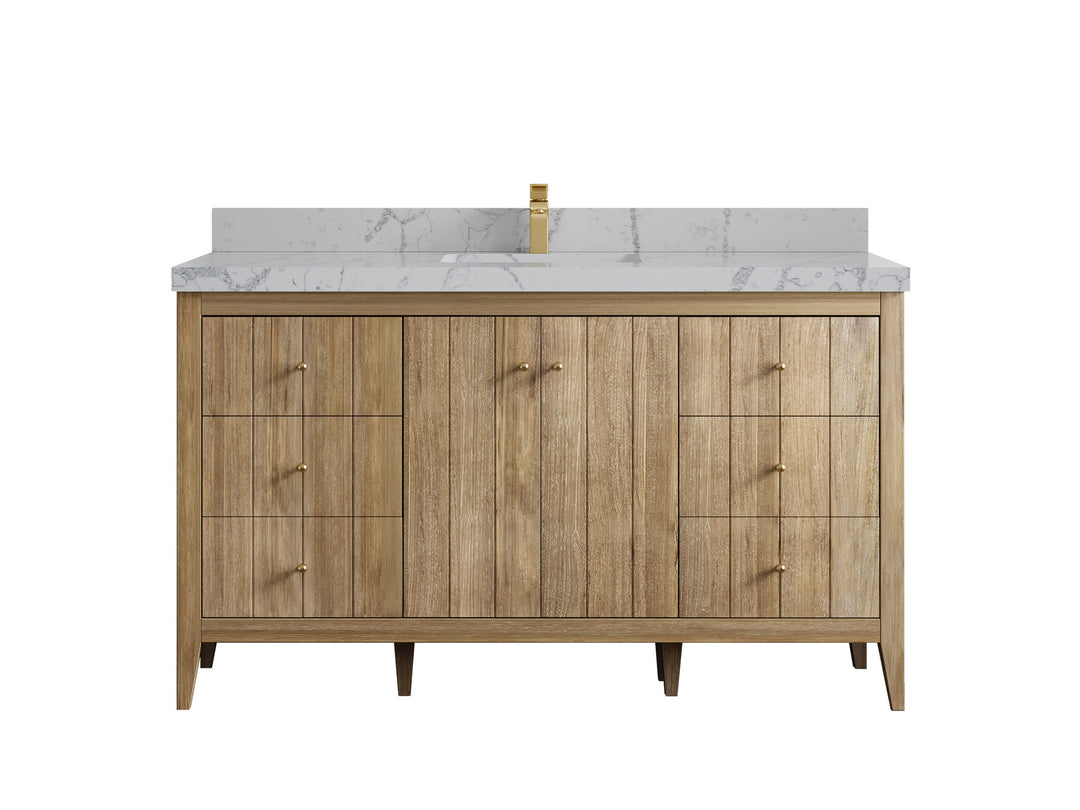 Atlanta Teak Wood 60 in. W x 22 in. D Single Sink Bathroom Vanity