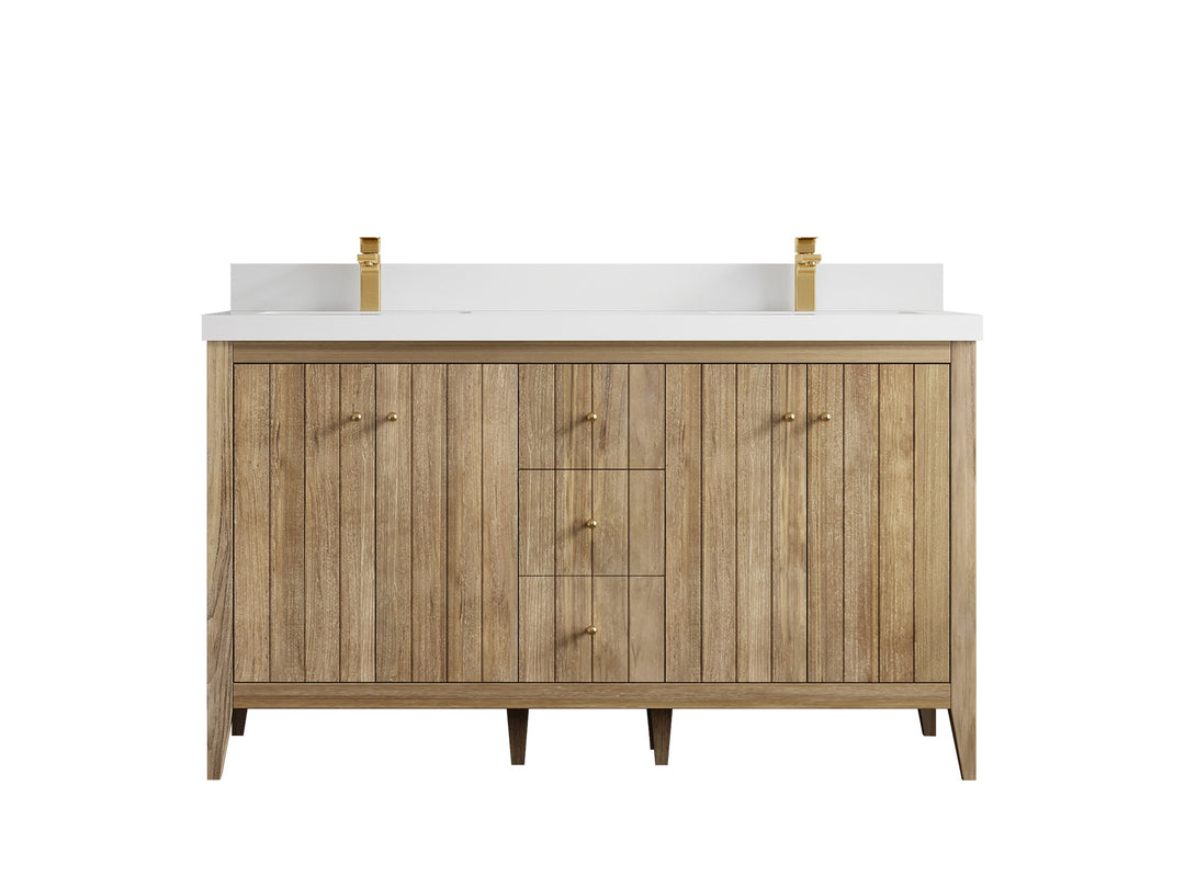 Atlanta Teak Wood 60 in. W x 22 in. D Double Sink Bathroom Vanity