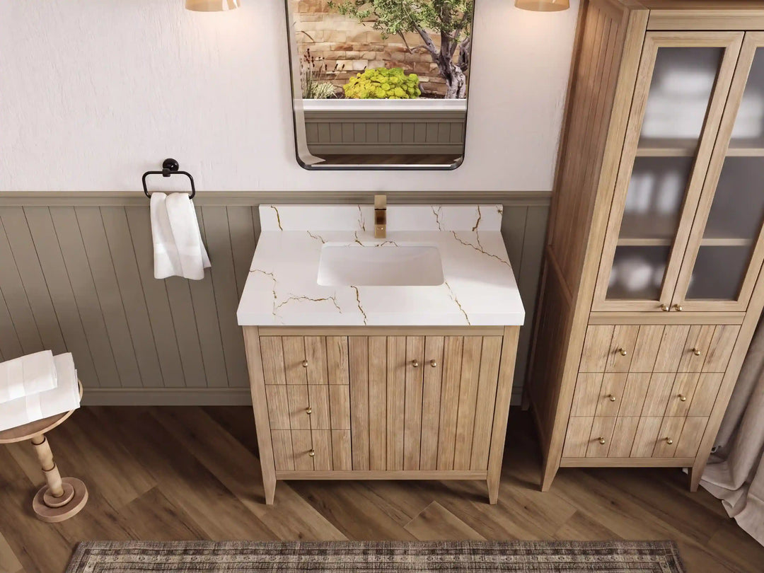 Atlanta Teak Wood 36 in. W x 22 in. D Center Sink Bathroom Vanity | 
              
                Light Gray Washed
                
                  
             - ATL_TK_LGW_WHQZ_36CR - photo №50