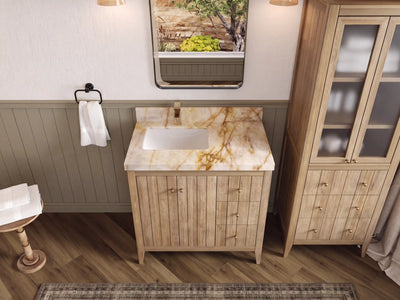 Atlanta Teak Wood 36 in. W x 22 in. D Left Offset Sink Bathroom Vanity