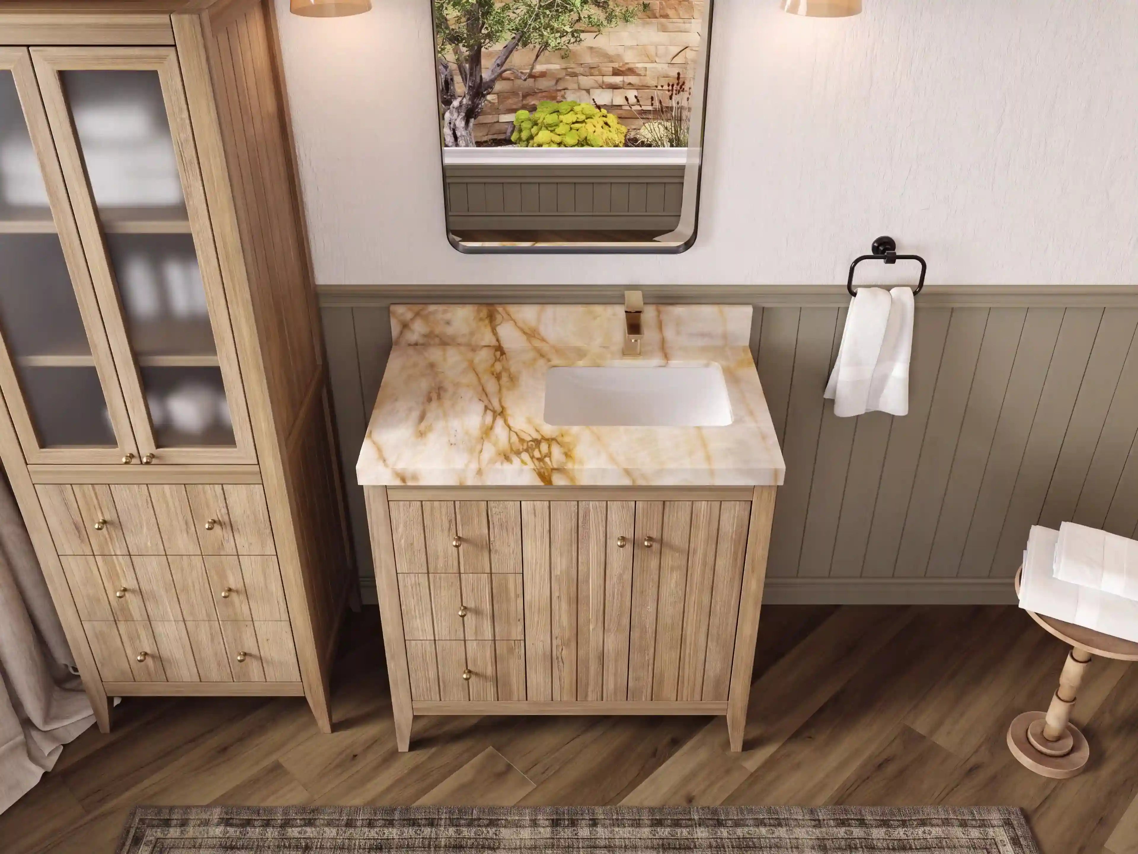 Atlanta Teak Wood 36 in. W x 22 in. D Right Offset Sink Bathroom Vanity