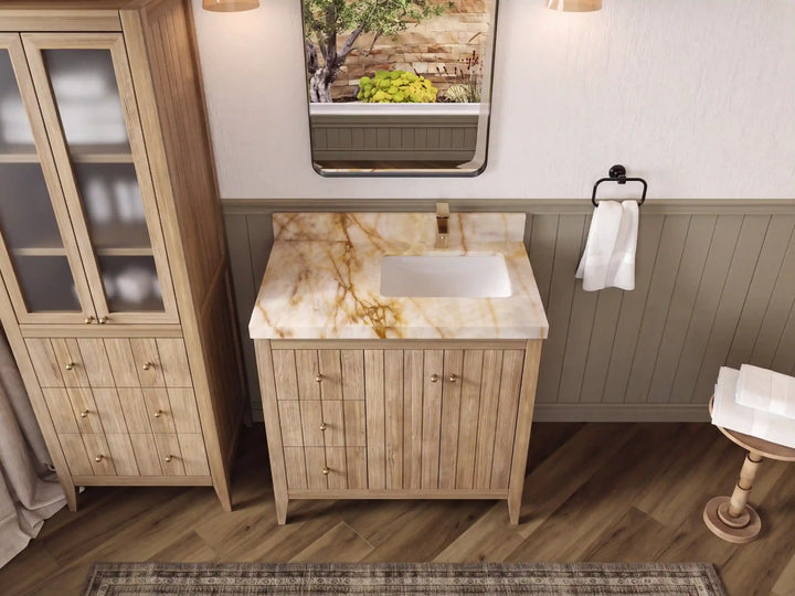 Atlanta Teak Wood 36 in. W x 22 in. D Right Offset Sink Bathroom Vanity - photo 43