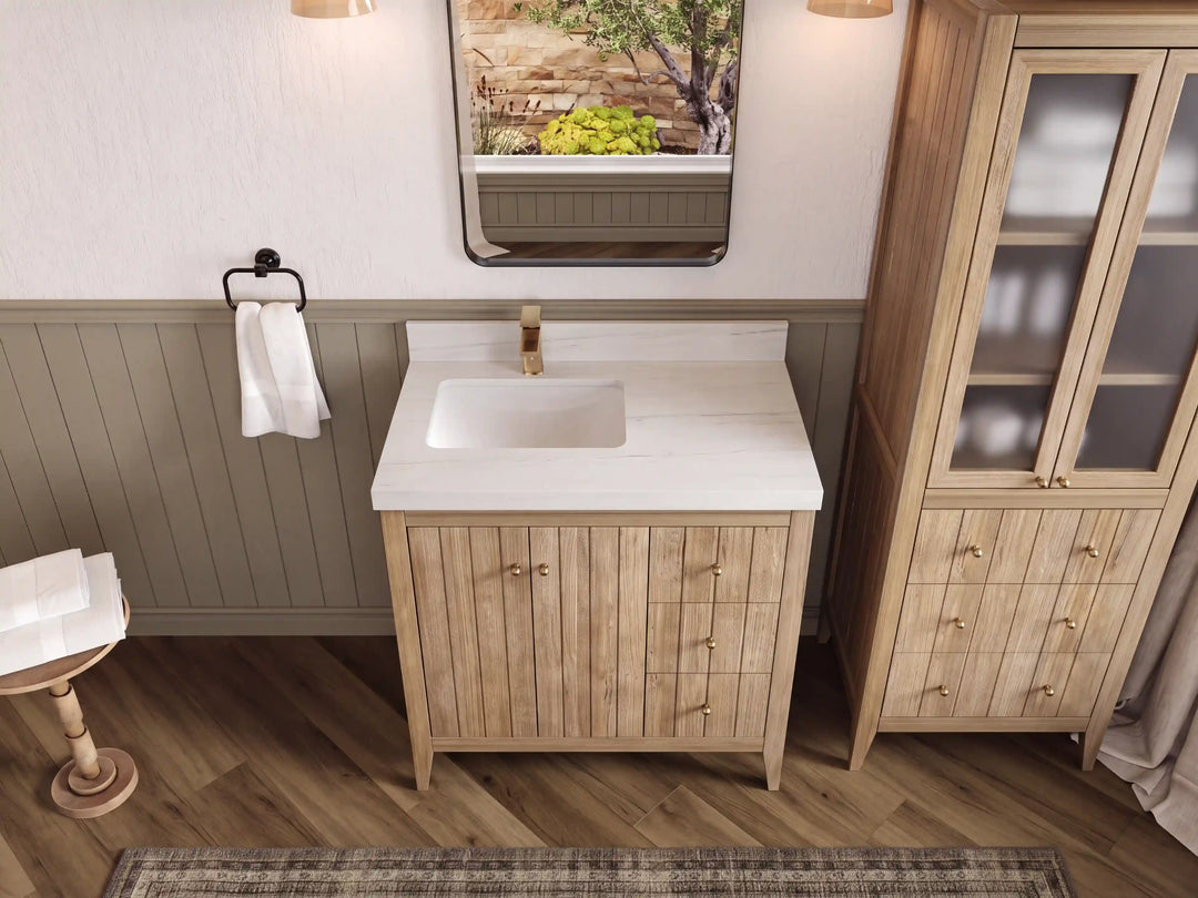 Atlanta Teak Wood 36 in. W x 22 in. D Left Offset Sink Bathroom Vanity | 
              
                Light Gray Washed
                
                  
             - ATL_TK_LGW_WHQZ_36L - photo №48
